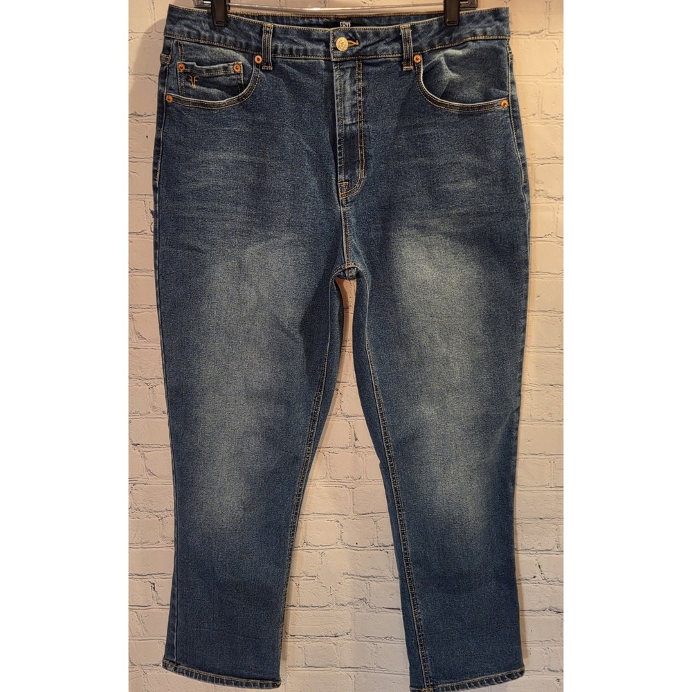 Frye High Rise Straight Jeans Womens 12 31 Blue Medium Wash Stretch Denim